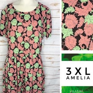 3XL Amelia orangey pink/light green floral print